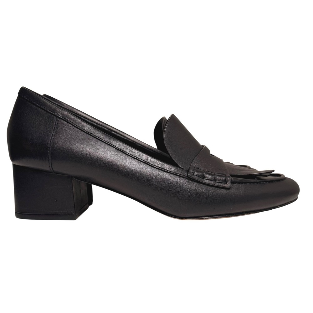Michael Kors Declan Black Leather Kiltie Fringe Block‎ Heel Loafers Size 8 - Picture 3 of 14